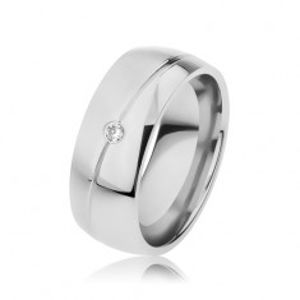 Ocelový prsten stříbrné barvy, úzký šikmý zářez, zirkonek SP63.29