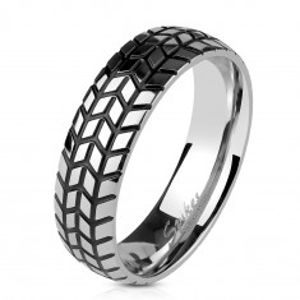 Ocelový prsten stříbrné barvy, strukturovaný dezén pneumatiky, 6 mm K08.05