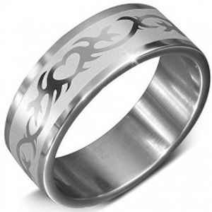Ocelový prstýnek ve stříbrné barvě s potiskem srdce v ornamentu B3.09