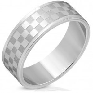 Ocelový prsten ve stříbrném odstínu - matné a lesklé čtverce, 8 mm H9.03