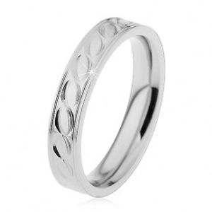 Ocelový prsten ve stříbrném odstínu, gravírovaný motiv vlnek, 4 mm H5.11