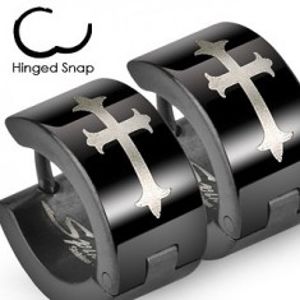 Černé ocelové náušnice s liliovým křížem ve stříbrném odstínu X14.12