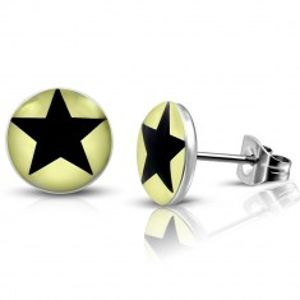 Ocelové náušnice - světle žluté kroužky s černou hvězdičkou, puzetky G8.26