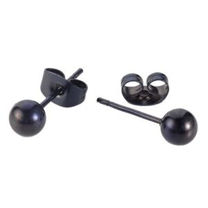 Ocelové puzetové náušnice černé barvy - lesklé hladké kuličky - Hlavička: 4 mm