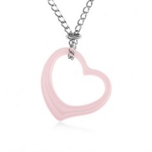 Ocelový náhrdelník, růžová keramická kontura srdce, řetízek stříbrné barvy SP42.08