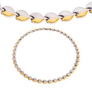 Ocelový náhrdelník s magnety, oblé články stříbrné a zlaté barvy Z47.19