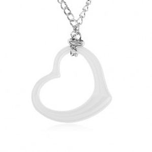 Ocelový náhrdelník stříbrné barvy, obrys bílého keramického srdce SP36.30