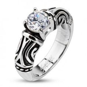 Ocelový dekorativní patinovaný prsten se zirkonem K15.16/K15.17