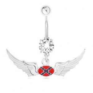 Ocelový piercing do bříška, zirkon, motiv vlajky Konfederace, křídla PC20.02