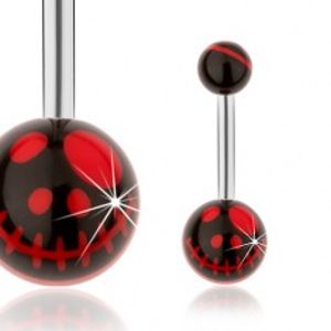 Ocelový piercing do pupíku, černé kuličky, motiv lebky z animovaného filmu SP30.14