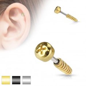 Ocelový piercing do tragu ucha - imitace šroubu, různé barvy AB30.26