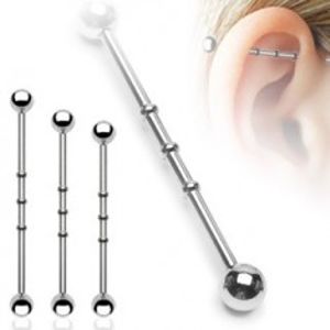 Ocelový piercing do ucha - čínka se zářezy, kuličky I18.3