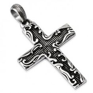 Ocelový přívěsek - kříž s potiskem a ornamentem A24.4