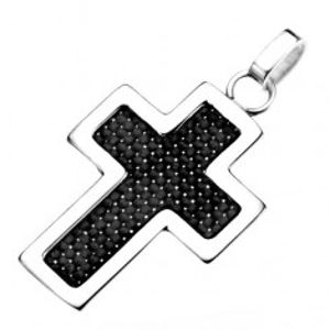 Ocelový přívěsek - stříbrný obrys kříže s černou strukturou Y20.20