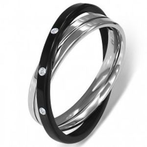 Ocelový prsten - dvojitý, stříbrný a černý K12.15