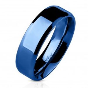 Ocelový prsten - modrá plochá obroučka, 6 mm C26.4