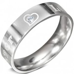 Ocelový prsten - nápis FOREVER LOVE a zirkon, 6 mm D8.15