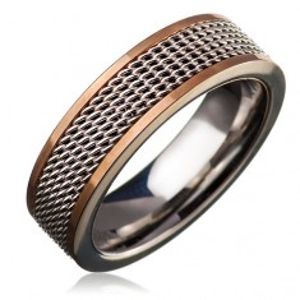 Ocelový prsten - řetízkový středový pás, zlatý lem C24.1