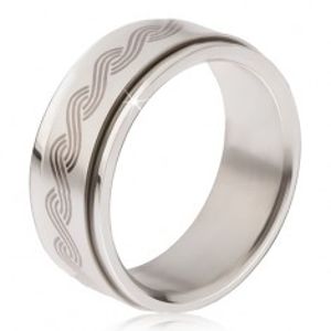 Ocelový prsten - točící se matná obruč, potisk řeckého pletence BB17.09