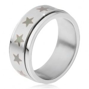 Ocelový prsten - točící se matná obruč, potisk šedých hvězd BB17.15