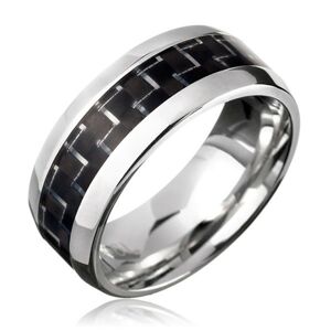 Ocelový prsten - černý karbonový pásek - Velikost: 59
