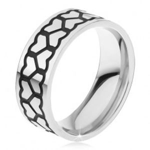 Ocelový prsten, dvě tlustší linie kontur souměrných srdcí BB12.10