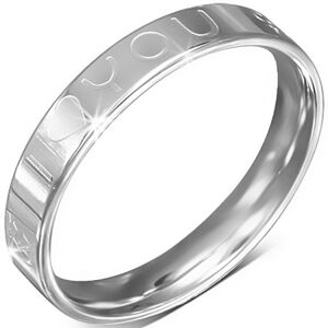 Ocelový prsten - kroužek, nápis I LOVE YOU, symbol ženy a muže - Velikost: 54