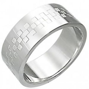 Ocelový prsten lesklý se vzorem ve tvaru šachovince D3.6