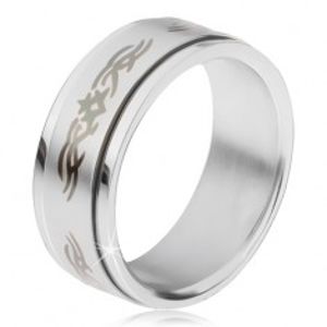 Ocelový prsten, matná točící se obruč s ornamentem BB17.16