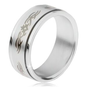Ocelový prsten, matná točící se obruč s ornamentem - Velikost: 62