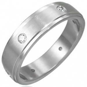 Ocelový prsten matný - 6 zirkonů po obvodu D10.11