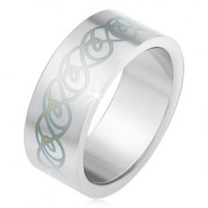 Ocelový prsten, matný rovný povrch, ornament ze zakroucených linií BB2.6