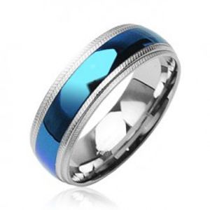 Ocelový prsten - modrý pruh uprostřed D10.9
