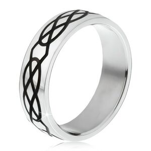 Ocelový prsten - obroučka stříbrné barvy, vzor ze slz a kosočtverců - Velikost: 65