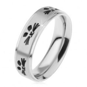 Ocelový prsten pro děti, stříbrný odstín, obličeje kočiček černé barvy H4.04