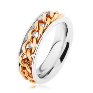 Ocelový prsten, řetízek zlaté barvy, zrcadlový lesk HH9.6