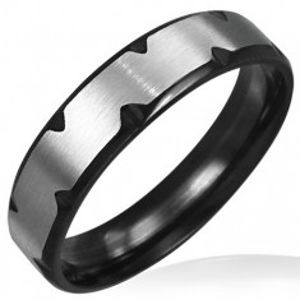 Ocelový prsten s černými zářezy D3.10