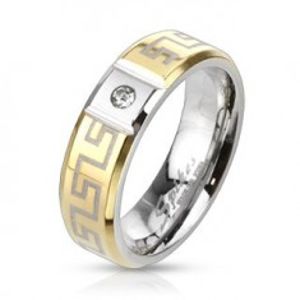 Ocelový prsten s řeckým vzorem - se zirkonem K18.13