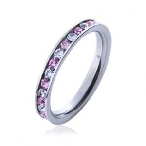 Ocelový prsten s kamínky růžové a čiré barvy J7.11