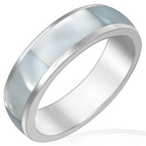 Ocelový prsten s perleťovým středovým pásem - Velikost: 55