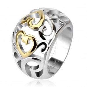 Ocelový prsten s vyřezávaným ornamentem, zlato-stříbrný E2.3