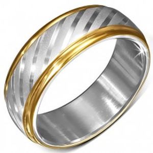 Ocelový prsten se zlatými okraji a saténovými diagonálními pásy BB7.3