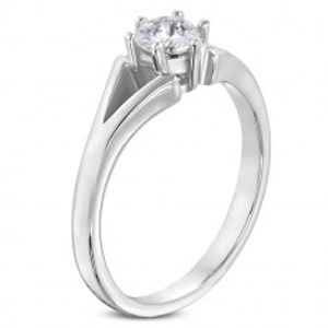 Ocelový prsten stříbrné barvy - zásnubní, rozdělená ramena, čirý zirkon D9.13