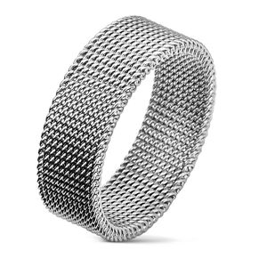 Ocelový prsten stříbrné barvy s vyplétaným síťovaným vzorem, 8 mm - Velikost: 70