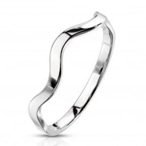 Ocelový prsten stříbrné barvy - motiv vlnky, úzká lesklá ramena F16.13
