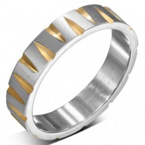 Ocelový prsten stříbrné barvy se zlatými zářezy BB3.3