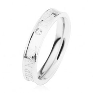 Ocelový prsten stříbrné barvy, vyhloubený střed, čirý zirkonek, ETERNAL LOVE HH12.1