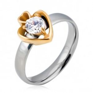 Oceľový prsteň, strieborný kruh a dve zlaté srdcia so zirkónom L13.04