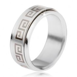 Ocelový prsten, točící se matná obruč, řecký klíč šedé barvy BB17.18
