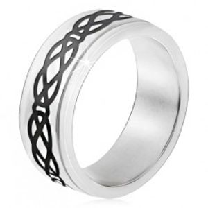 Ocelový prsten, vyvýšený pás, motiv slz a kosočtverců, tlusté linie BB15.03